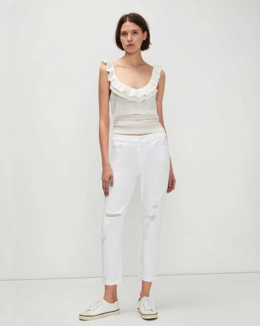 7 For All Mankind Women's Luxe Vintage Josefina Destroyed White Broken Twill Jeans