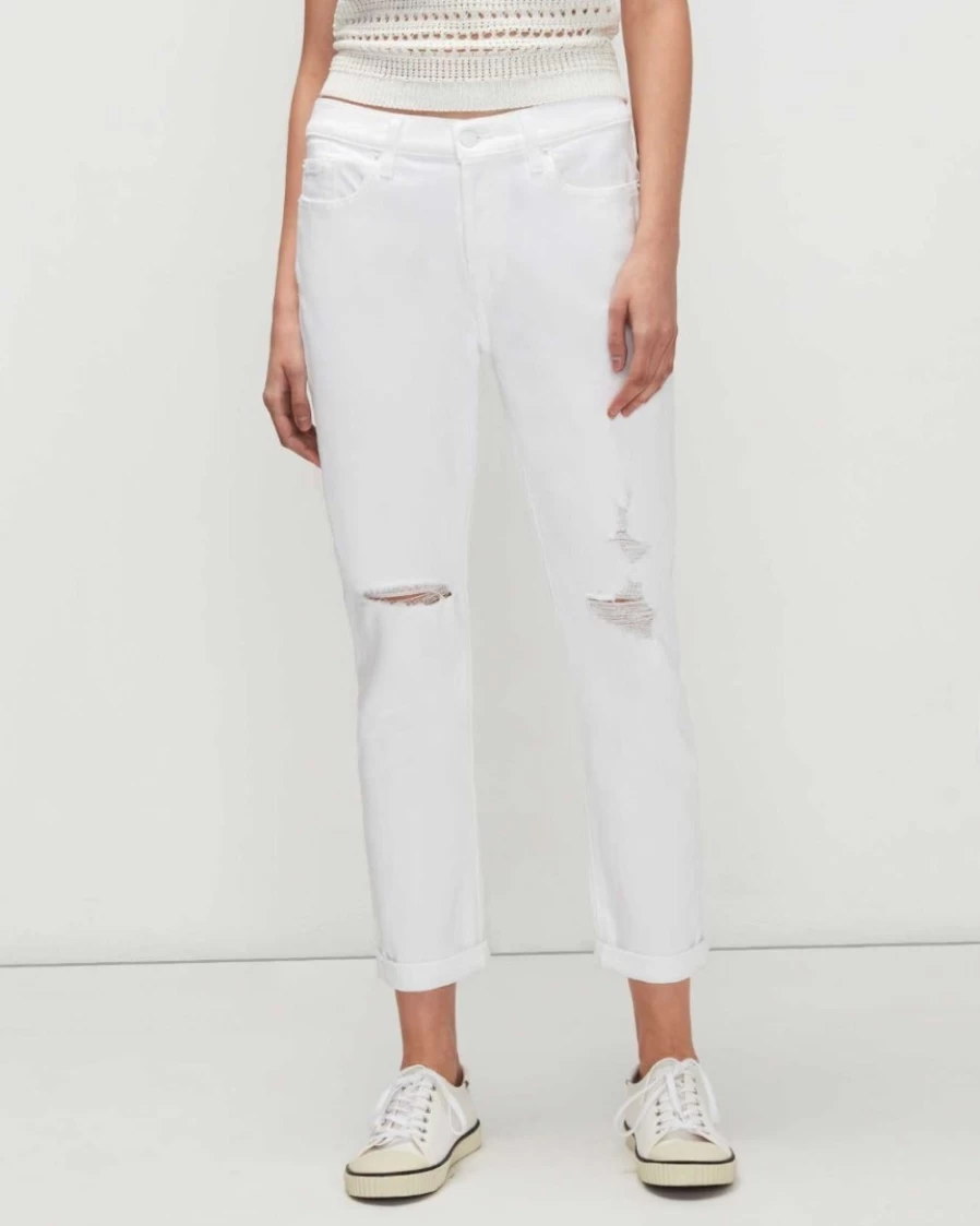 7 For All Mankind Women's Luxe Vintage Josefina Destroyed White Broken Twill Jeans