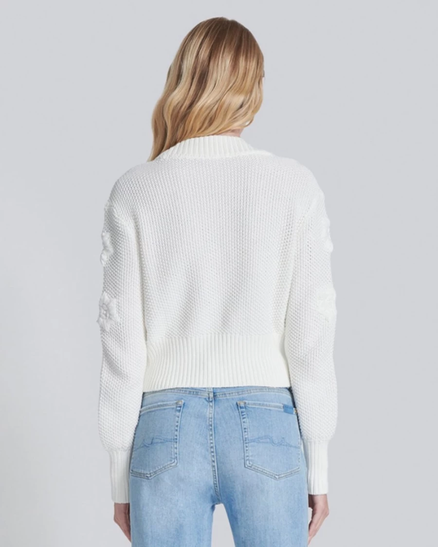 7 For All Mankind Women's Ivory Floral Cardigan - Soft Knit Open Front Sweater
