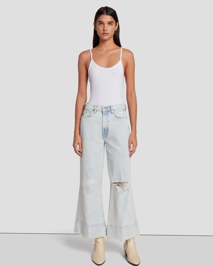 7 For All Mankind Women's Ultra High Rise Cropped Jeans in Rainy Blue Wash