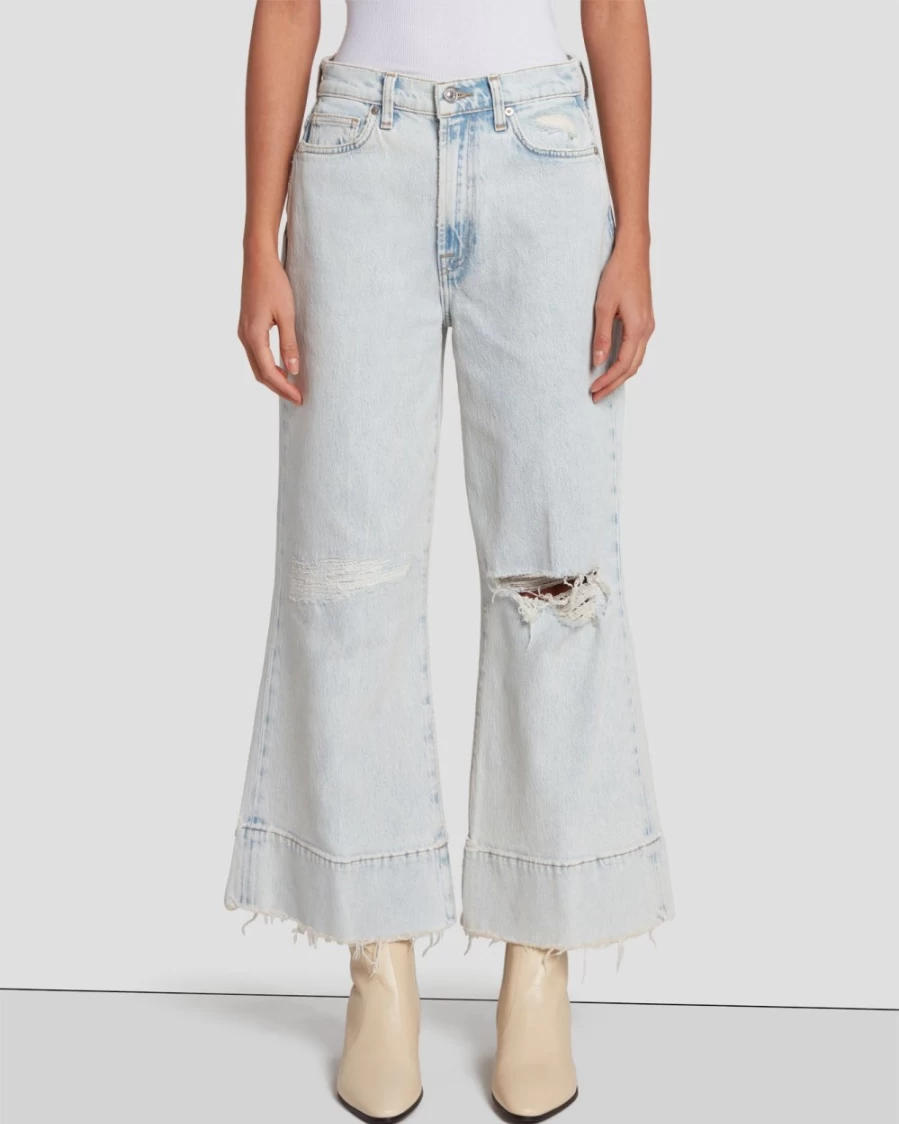 7 For All Mankind Women's Ultra High Rise Cropped Jeans in Rainy Blue Wash