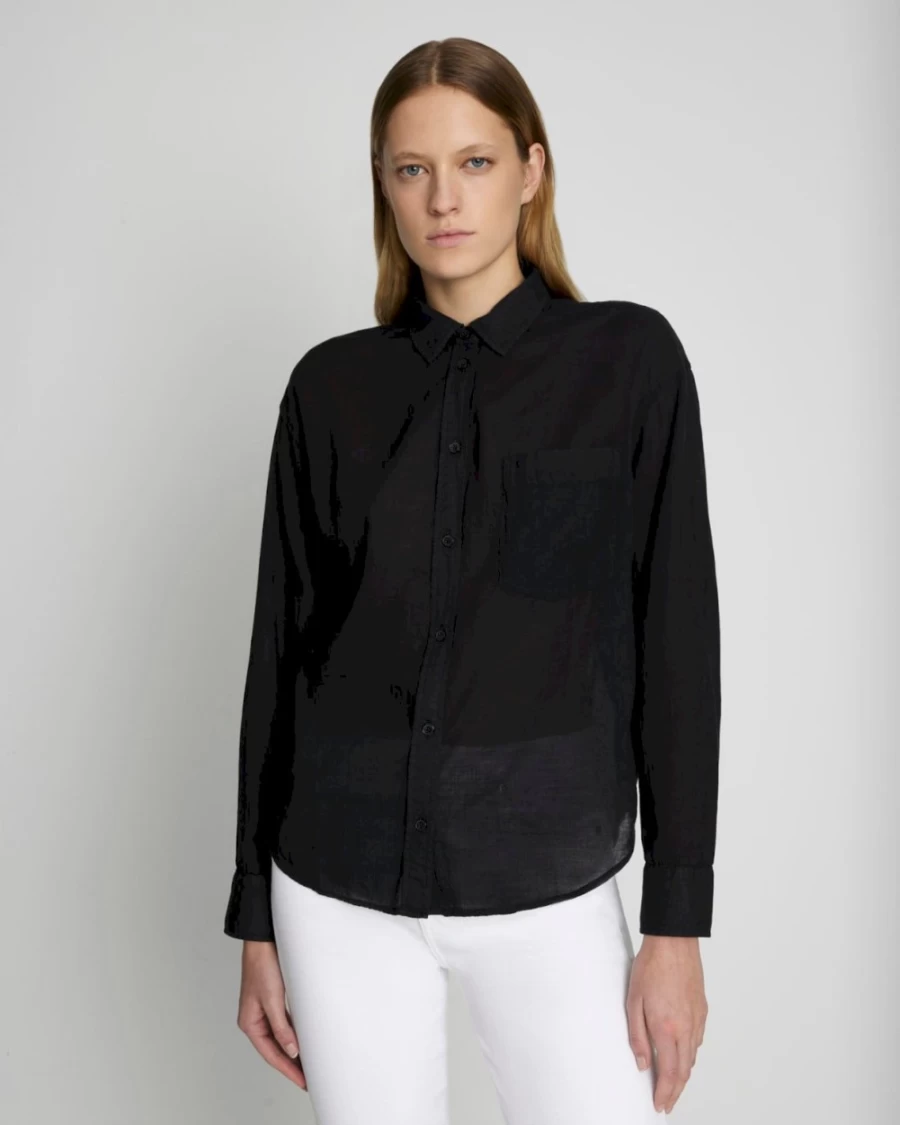 7 For All Mankind Women's Classic Black Button-Up Shirt