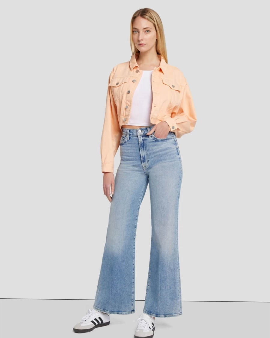 7 For All Mankind Women's Cropped Denim Trucker Jacket in Prairie Sunset Wash