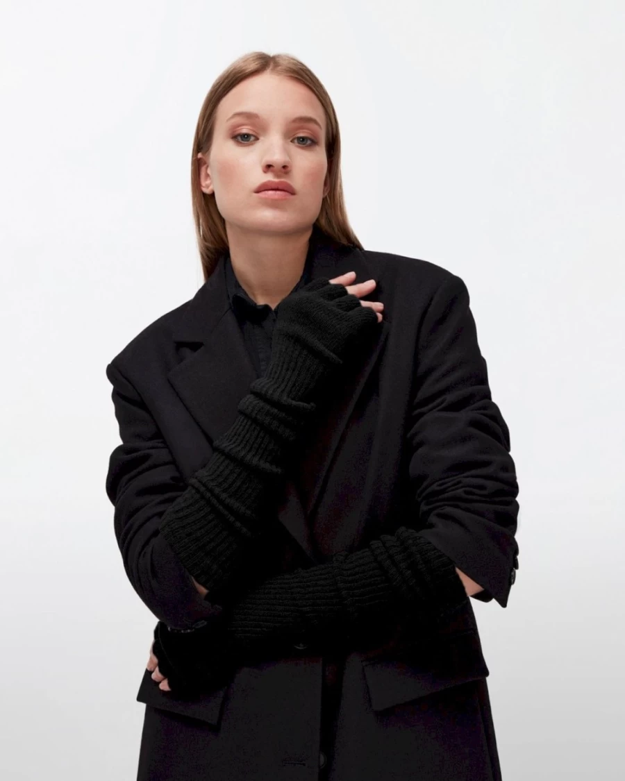 7 For All Mankind Women's Black Fingerless Long Wool Gloves