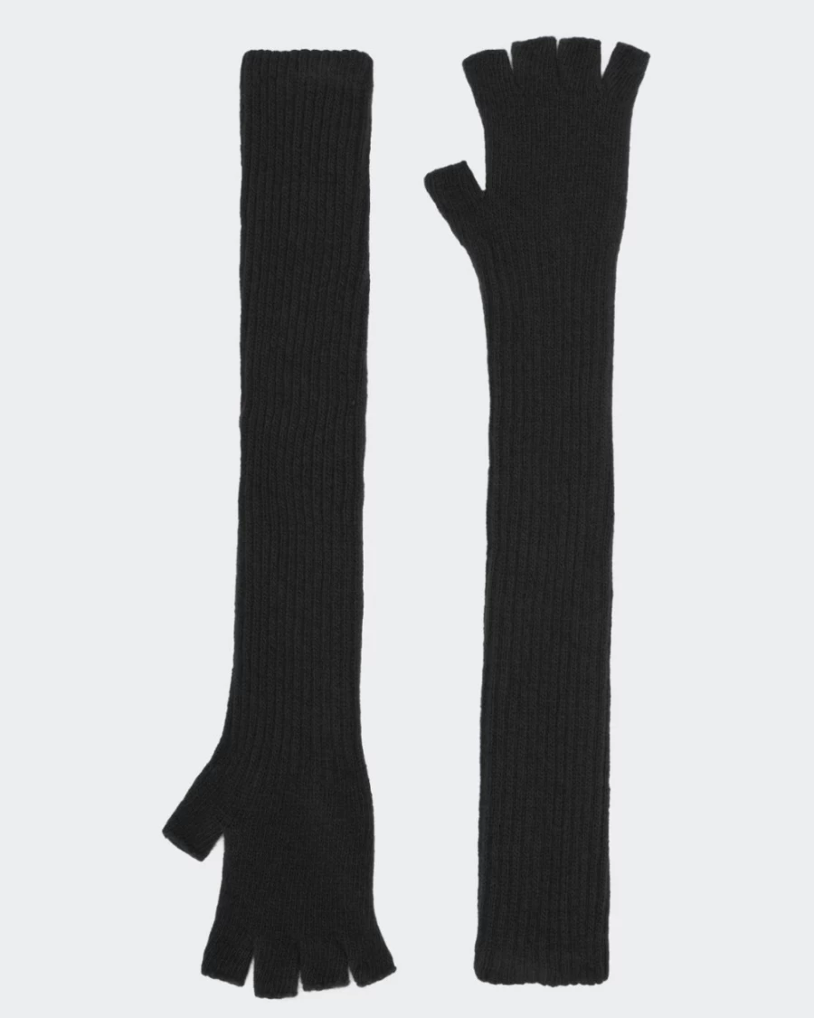 7 For All Mankind Women's Black Fingerless Long Wool Gloves