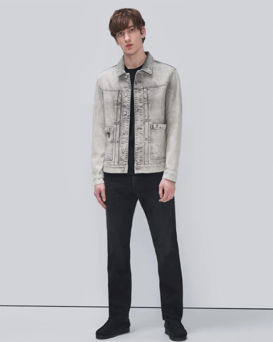 7 For All Mankind Men's Fog Grey Pleated Trucker Jacket