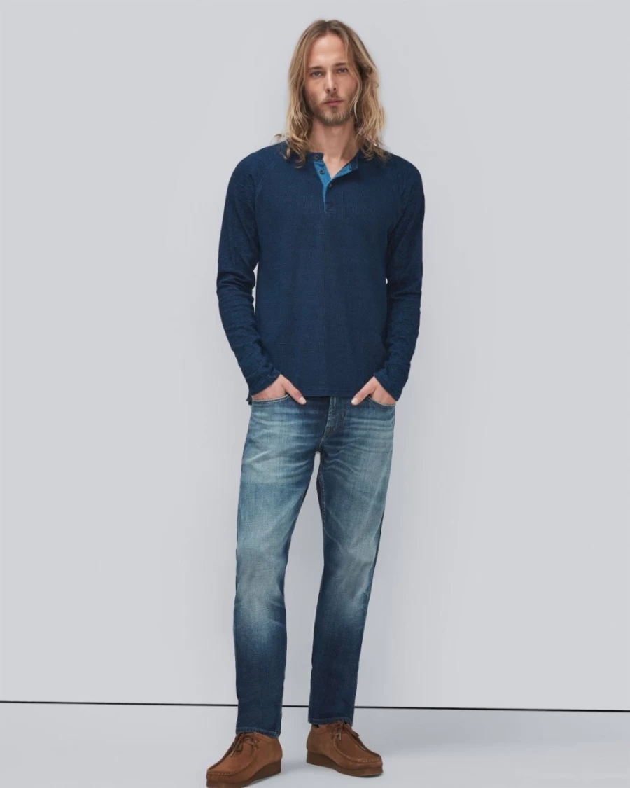 7 For All Mankind Men's Indigo Yarn Henley Shirt