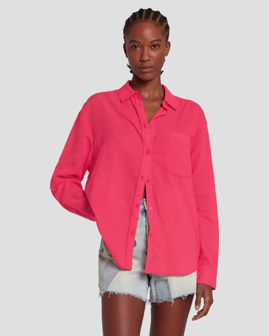 7 For All Mankind Women's Classic Geranium Button-Up Shirt