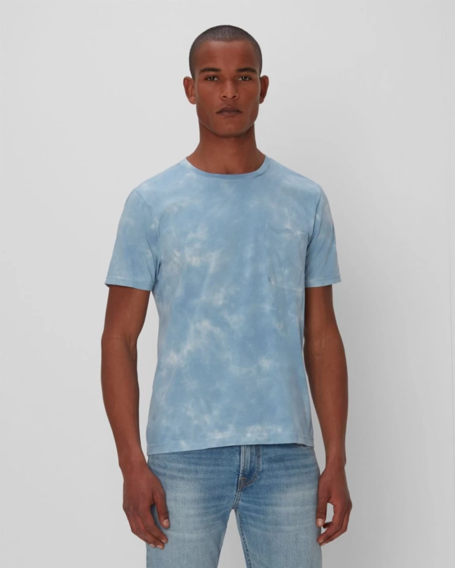 7 For All Mankind Men's Sky Blue Cloud Dye Pocket T-Shirt