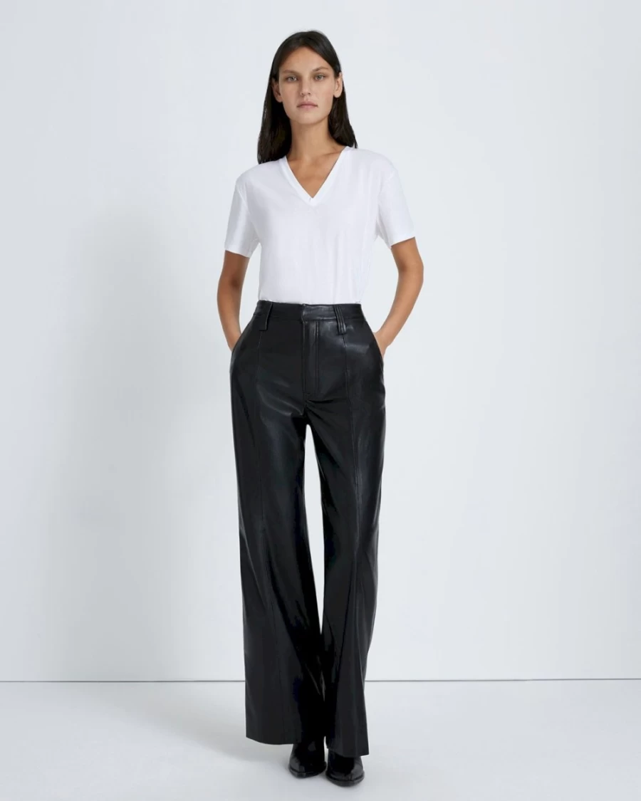 7 For All Mankind Women's Black Faux Leather Comfort Fit Trousers