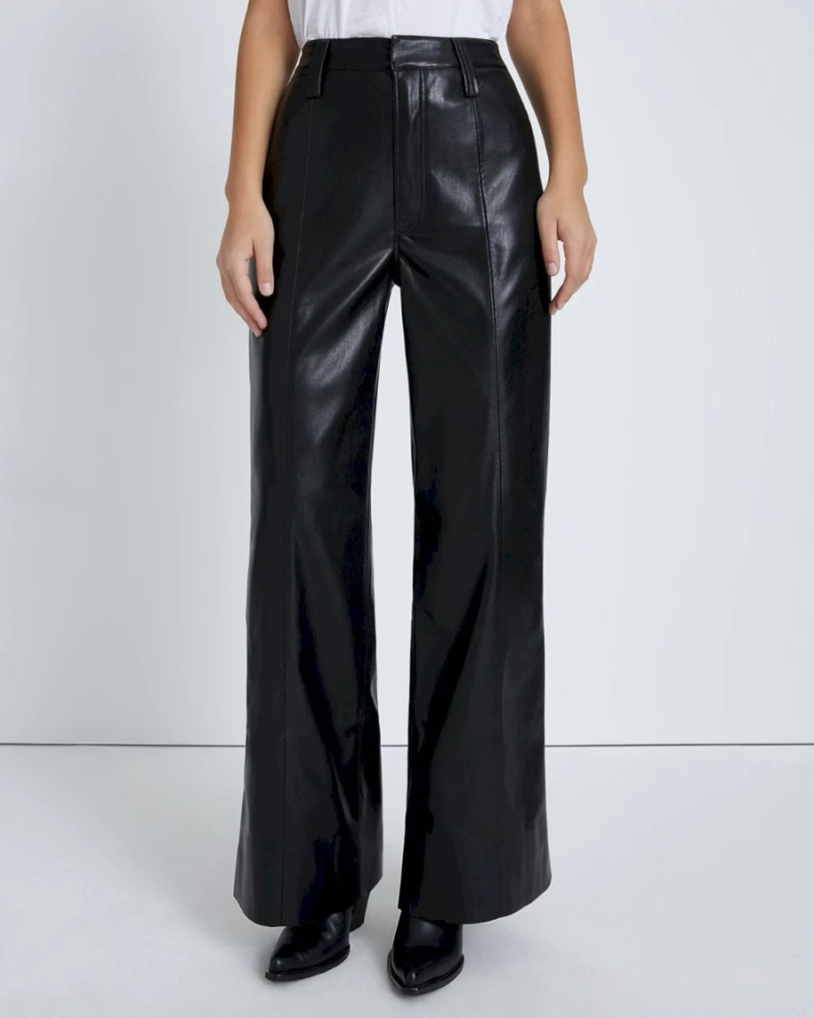 7 For All Mankind Women's Black Faux Leather Comfort Fit Trousers