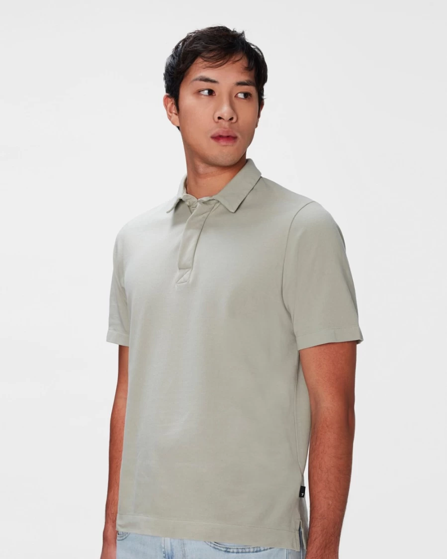 7 For All Mankind Men's Pewter Green Pique Knit Polo Shirt