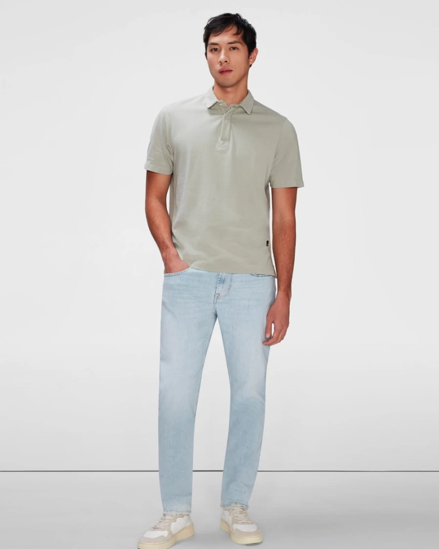 7 For All Mankind Men's Pewter Green Pique Knit Polo Shirt