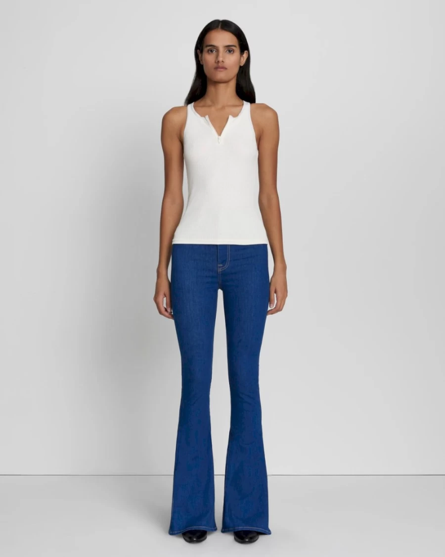 7 For All Mankind Women's Antique White Quarter Zip Ribbed Tank Top