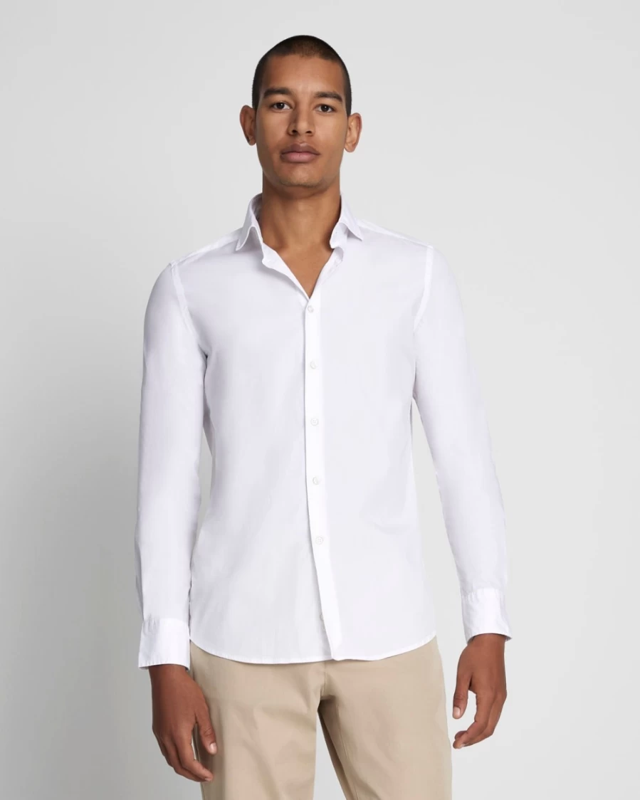 7 For All Mankind Men's White Long Sleeve Poplin Shirt