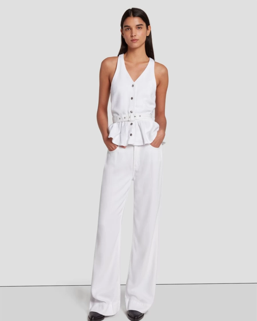 7 For All Mankind Women's Brilliant White Denim Tailored Vest - Slim Fit Luxe Design