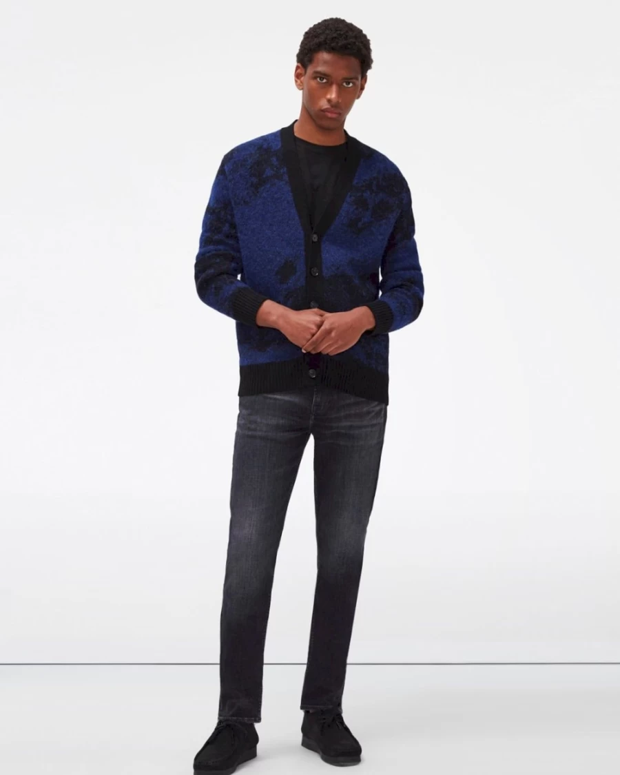 7 For All Mankind Men's Electric Blue & Black Mohair Cardigan Sweater
