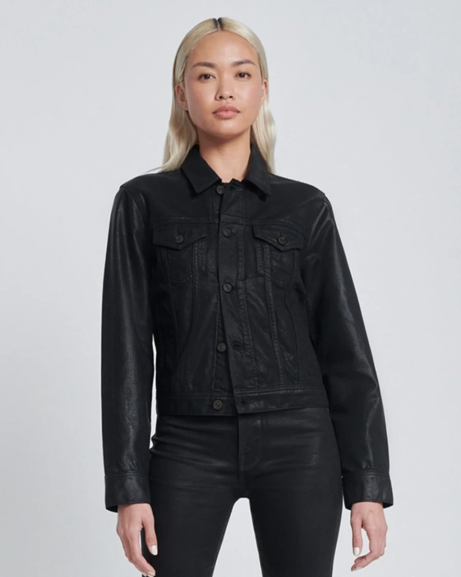 7 For All Mankind Women's Classic Rabbit Hole Coated Trucker Jacket