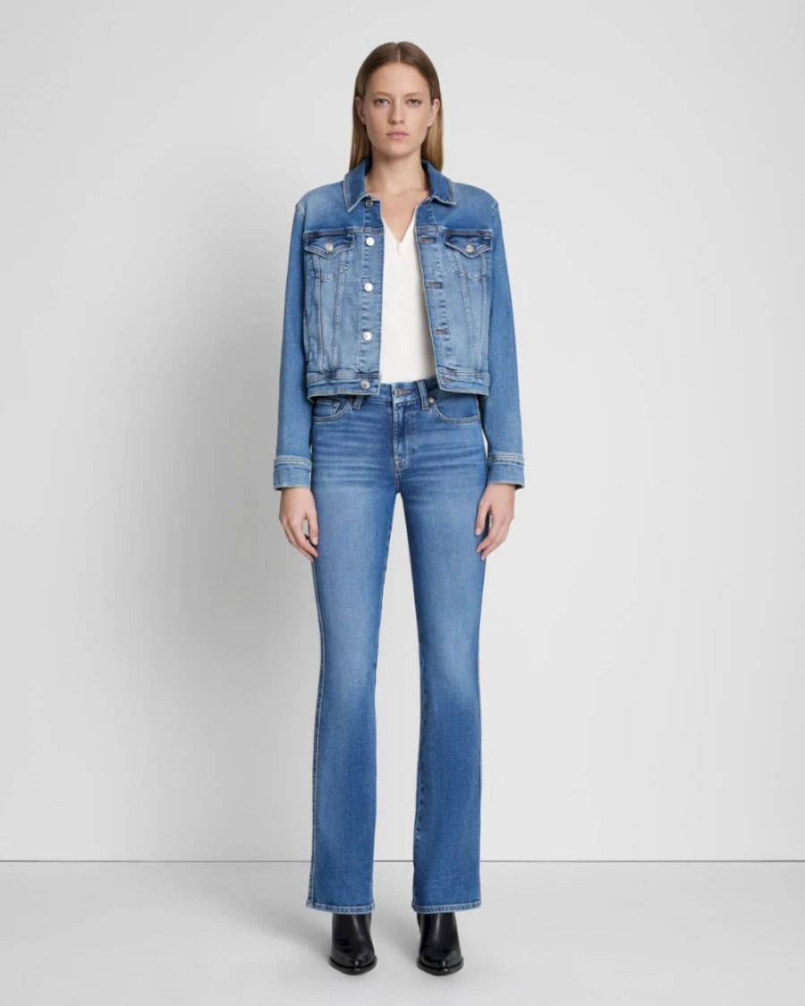 7 For All Mankind Women's Classic Lyme Trucker Jacket - Vintage Denim Jacket for Women