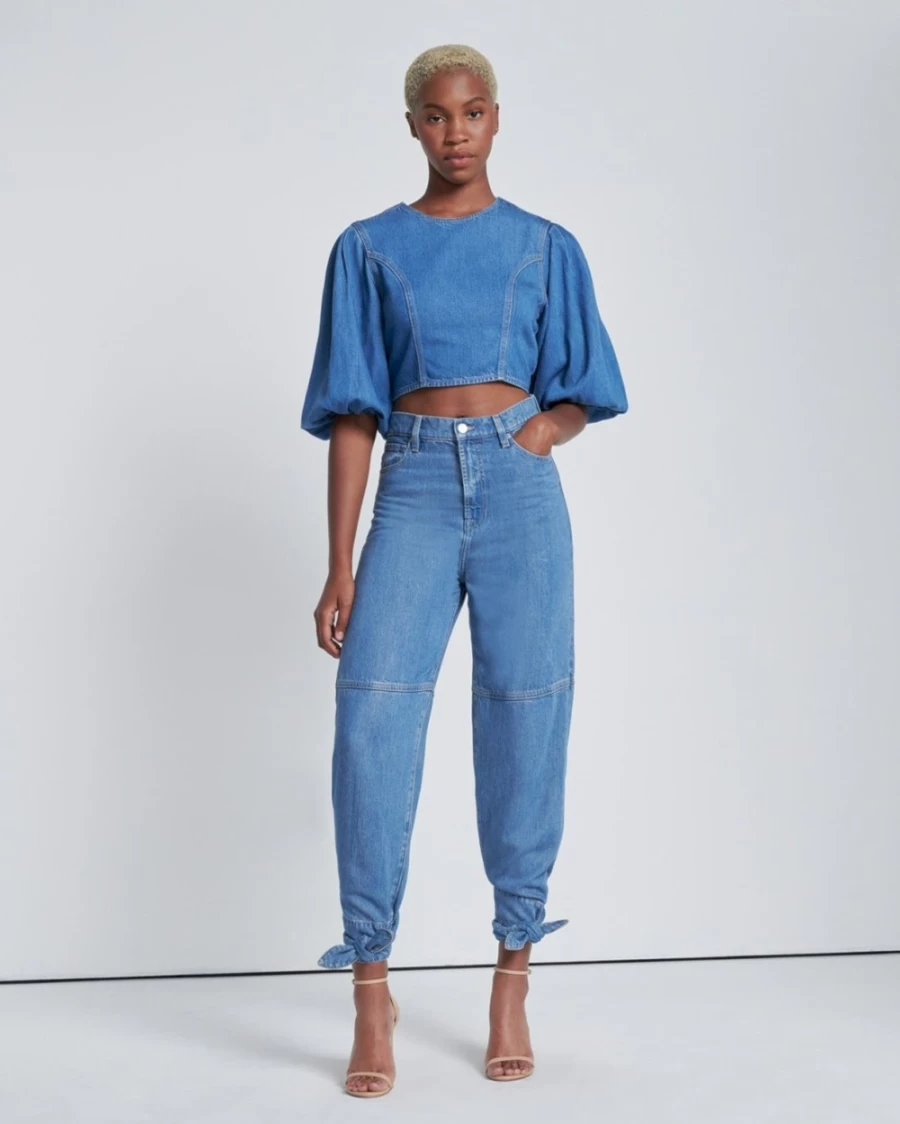 7 For All Mankind Women's Tapered Ankle Tie Jean in Tulip Wash - Slim Fit Stretch Denim Pants