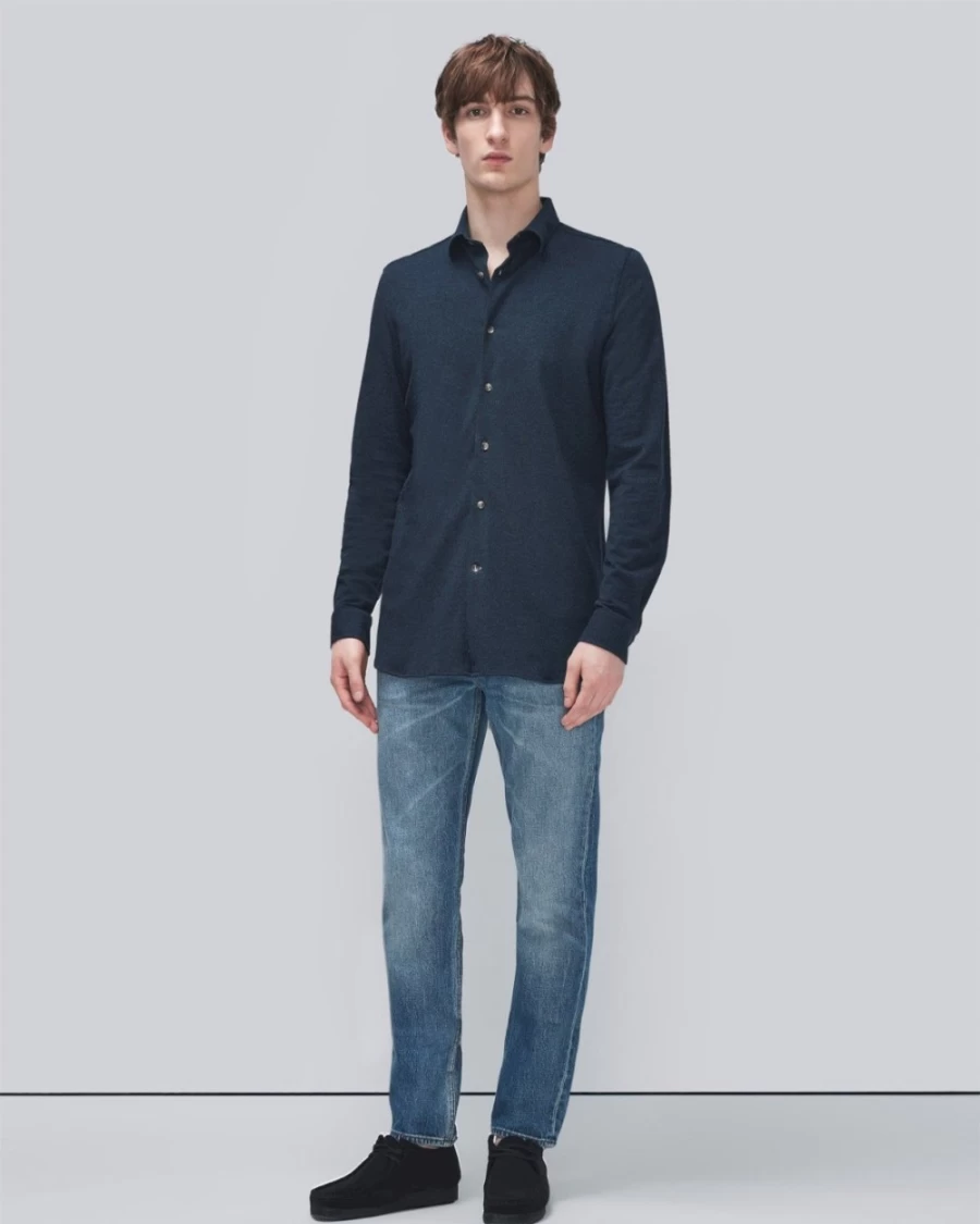 7 For All Mankind Men's Navy Pique Knit Button-Down Shirt
