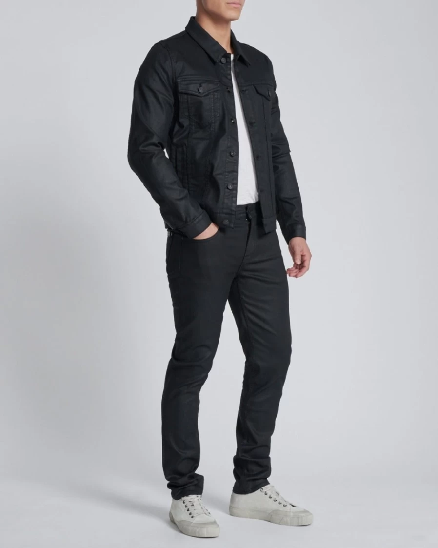 7 For All Mankind Men's Black Coated Trucker Jacket - Stylish Water-Resistant Outerwear