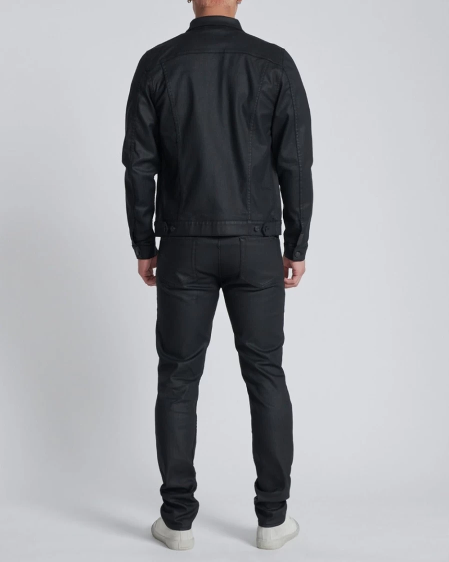 7 For All Mankind Men's Black Coated Trucker Jacket - Stylish Water-Resistant Outerwear