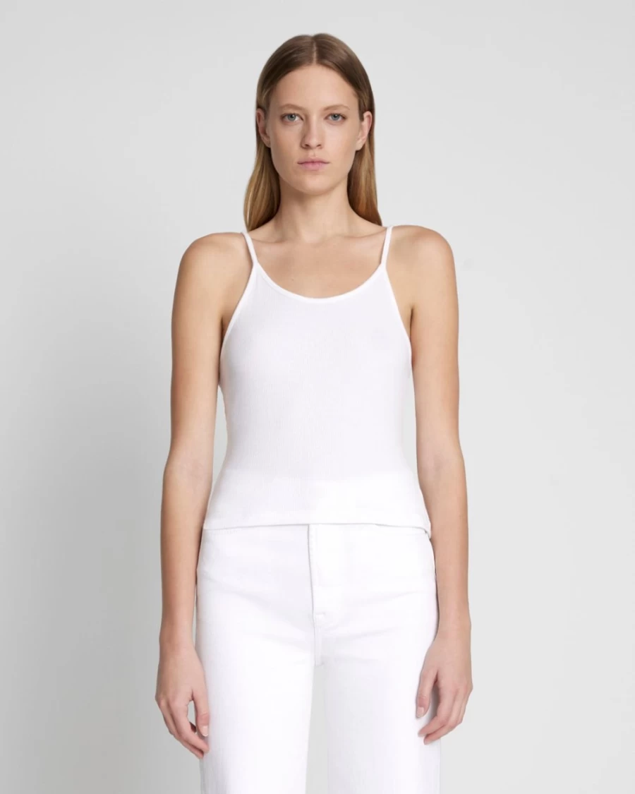 7 For All Mankind Women's Easy Tank Top in Optic White - Soft Comfortable Stretch Fit