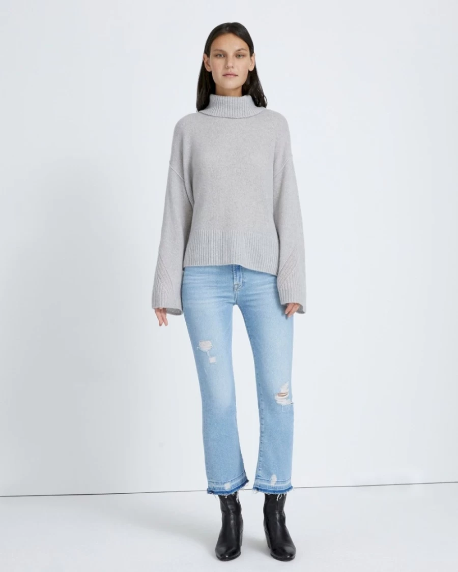 7 For All Mankind Women's Light Heather Grey Cozy Turtleneck Sweater
