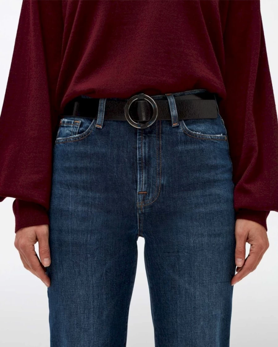 7 For All Mankind Women's Black Leather Belt with Ring Buckle