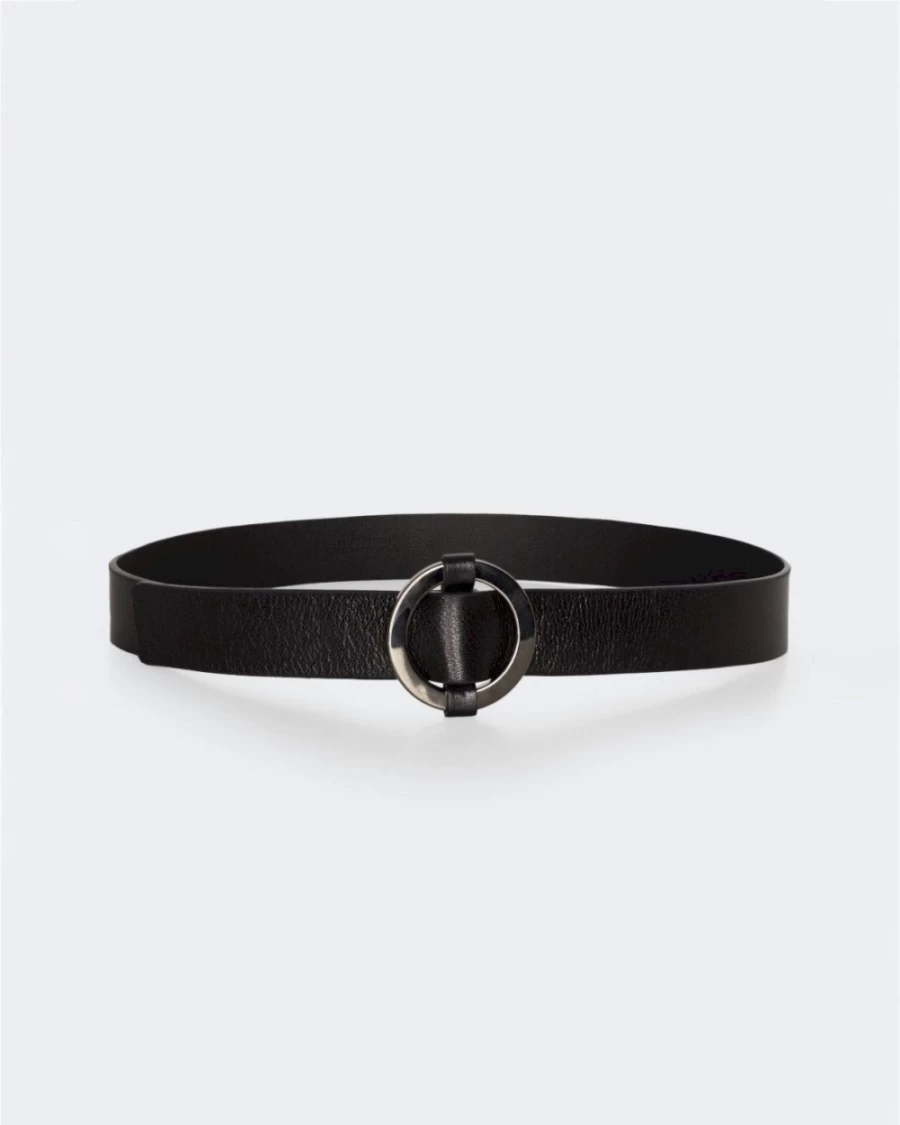 7 For All Mankind Women's Black Leather Belt with Ring Buckle