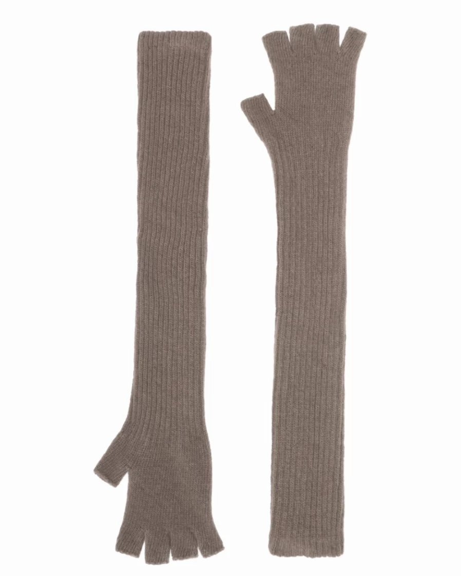7 For All Mankind Women's Fingerless Long Wool Gloves in Beige - Warm Knit Wrist Cover