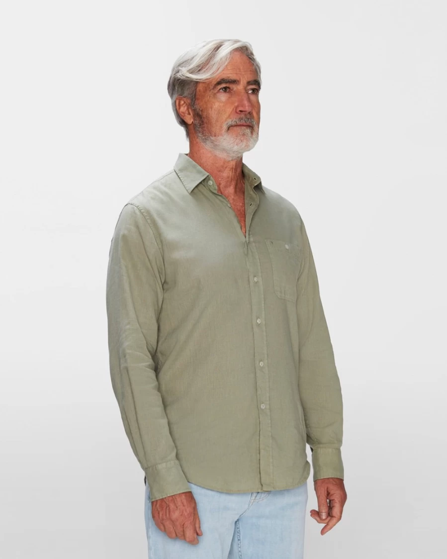 7 For All Mankind Men's Pewter Green One Pocket Button Up Shirt