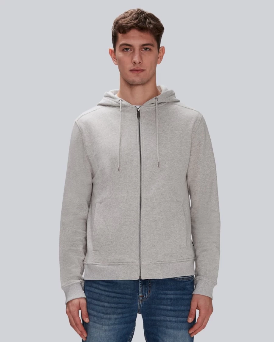 7 For All Mankind Men's Essential Grey Melange Zip-Up Hoodie