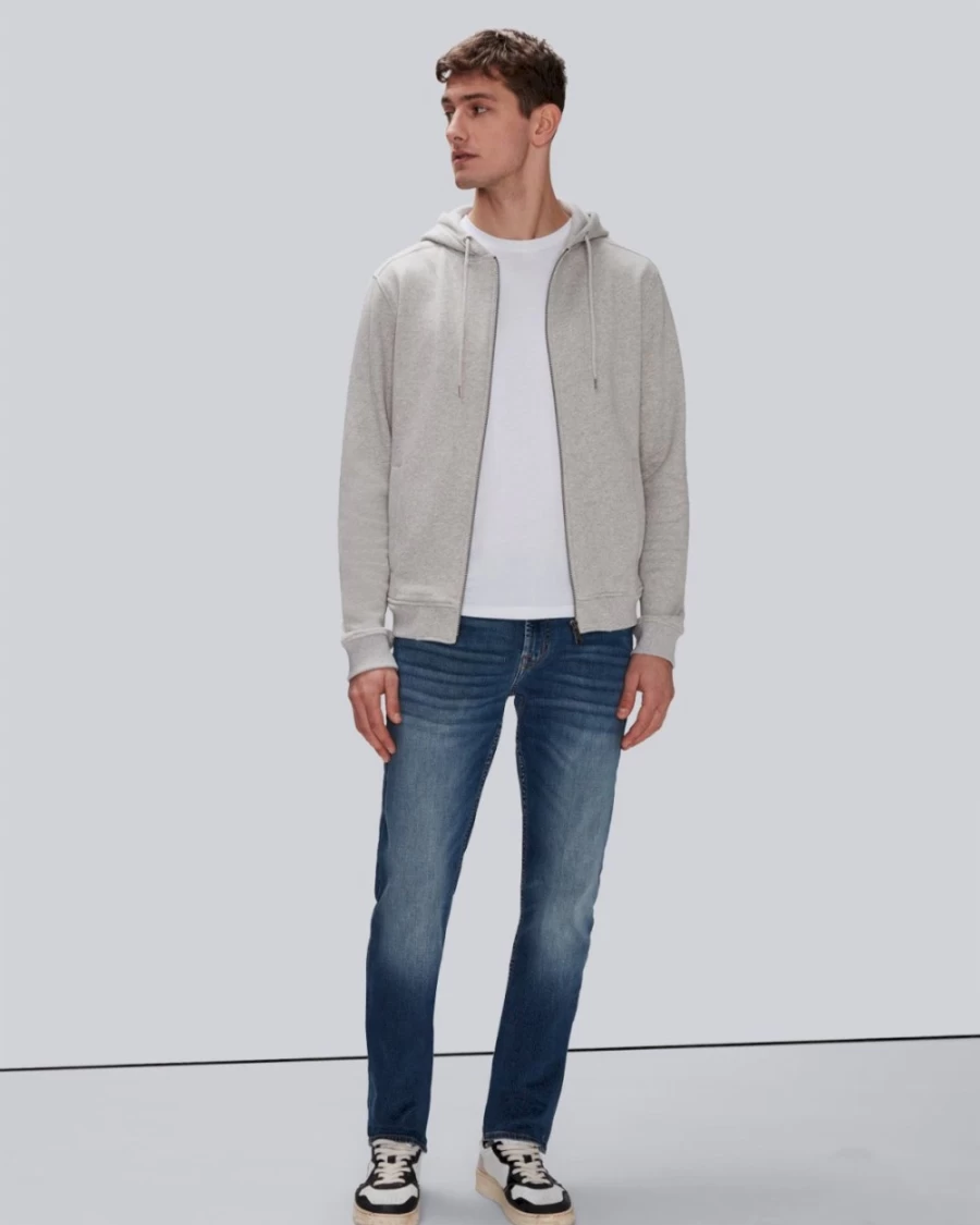7 For All Mankind Men's Essential Grey Melange Zip-Up Hoodie
