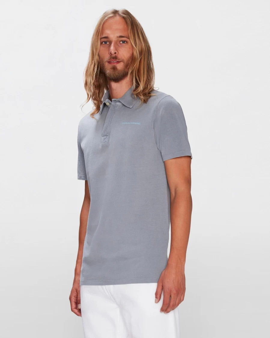 7 For All Mankind Men's French Blue Mineral Wash Polo Shirt