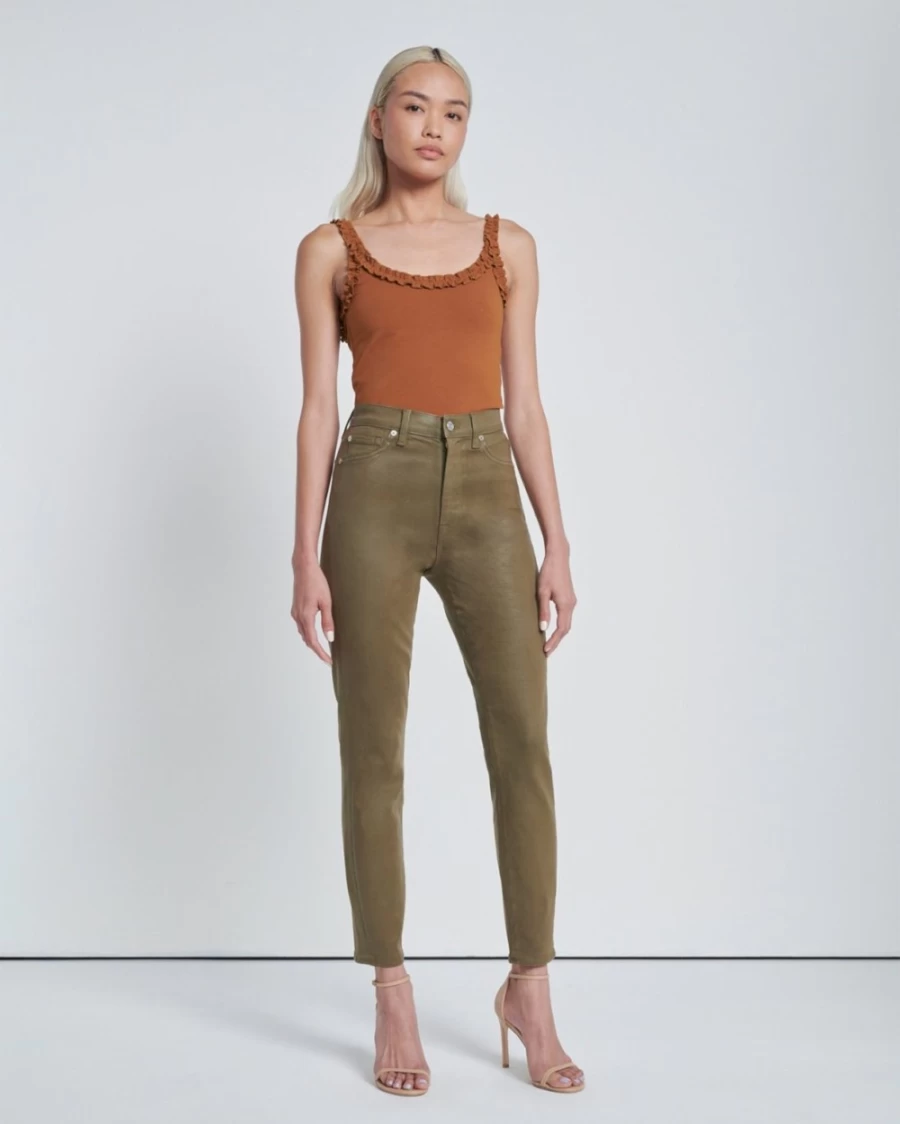 7 For All Mankind Women's High Waist Coated Olive Ankle Skinny Jeans