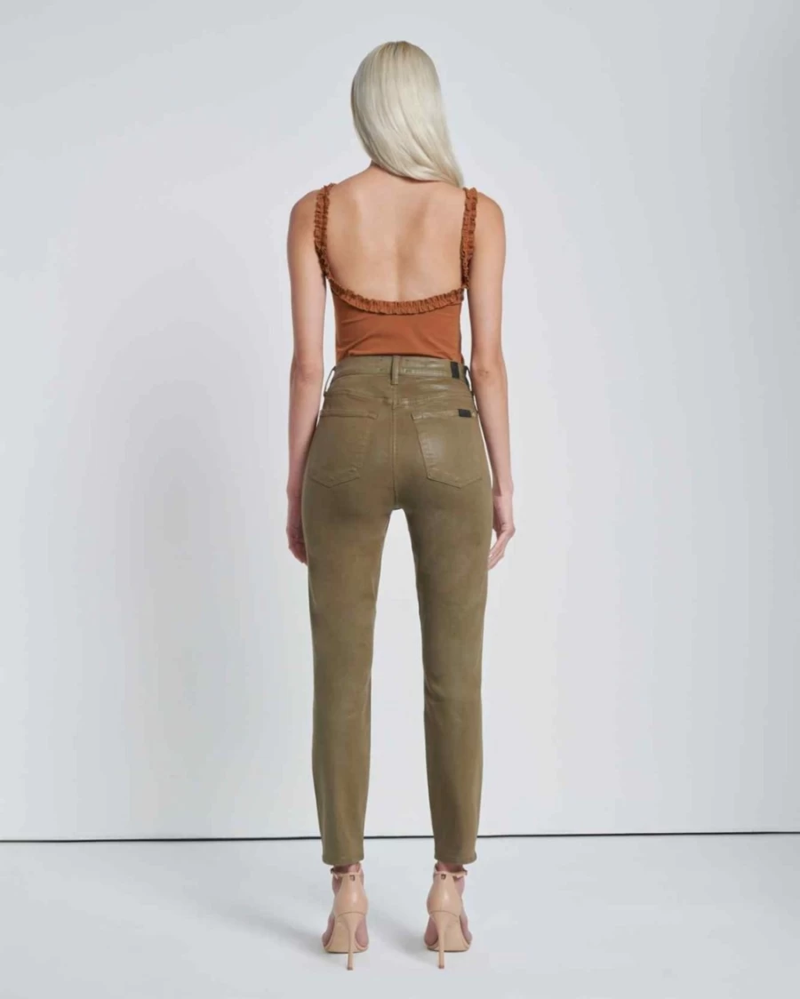 7 For All Mankind Women's High Waist Coated Olive Ankle Skinny Jeans