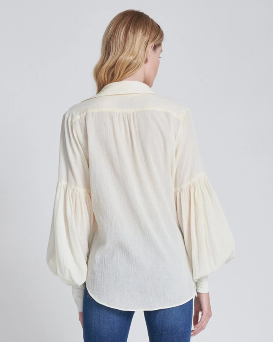 7 For All Mankind Women's Gardenia Balloon Sleeve Crepe Blouse