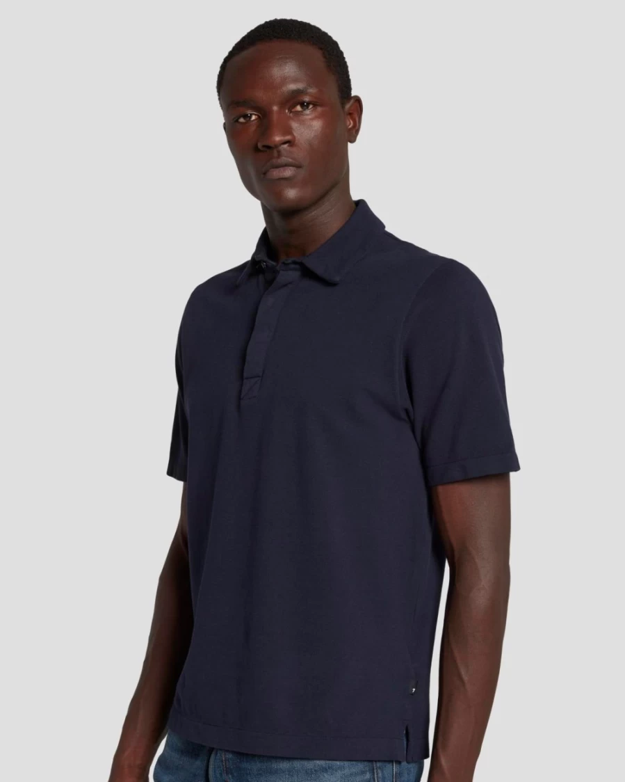 7 For All Mankind Men's Navy Pique Knit Polo Shirt
