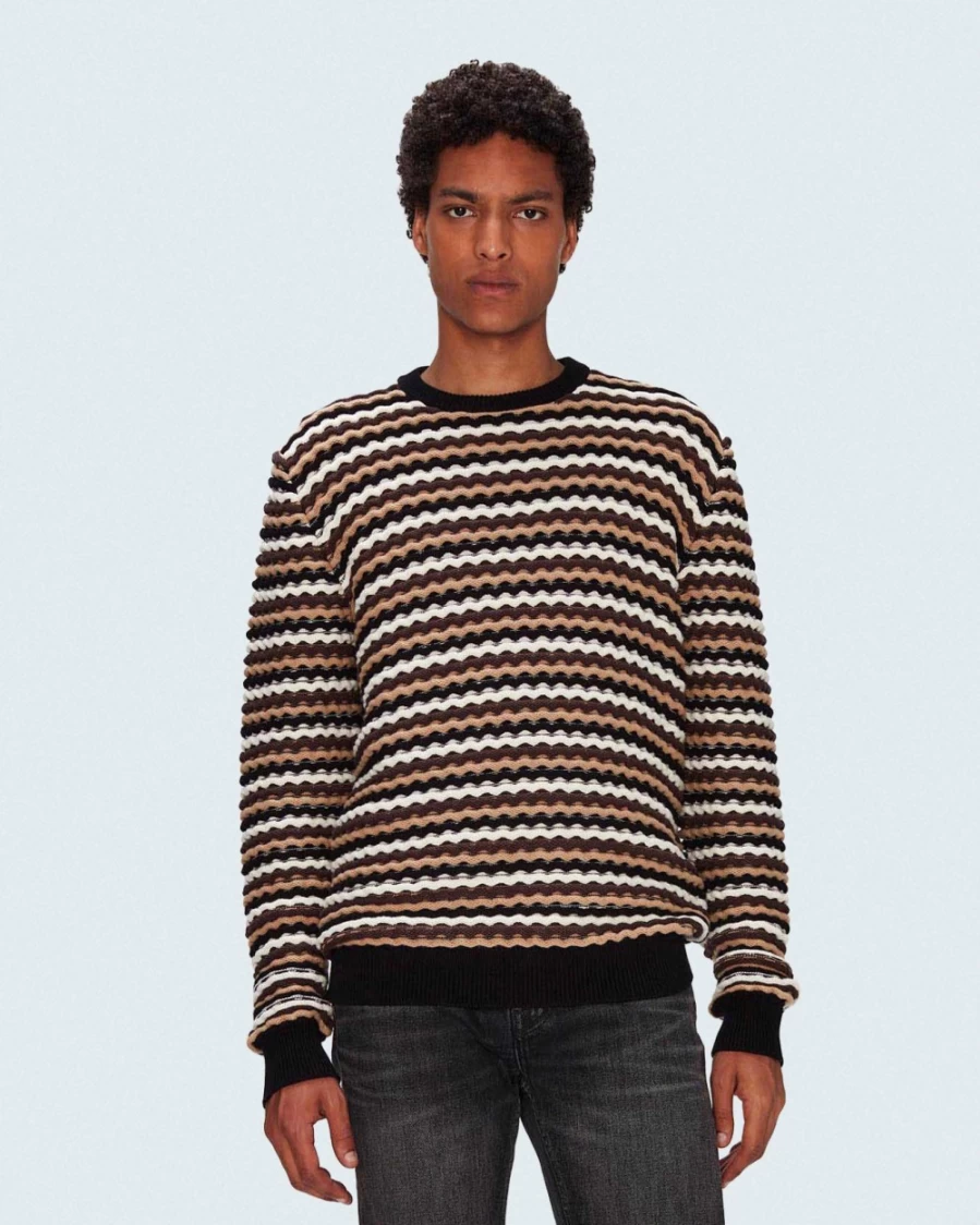 7 For All Mankind Men's Wave Knit Multi-Color Sweater