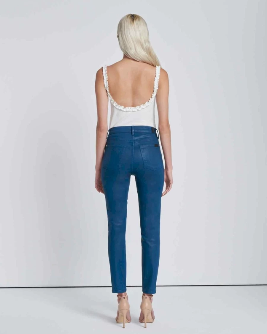7 For All Mankind Women's High Waist Coated Peacock Blue Skinny Ankle Jeans