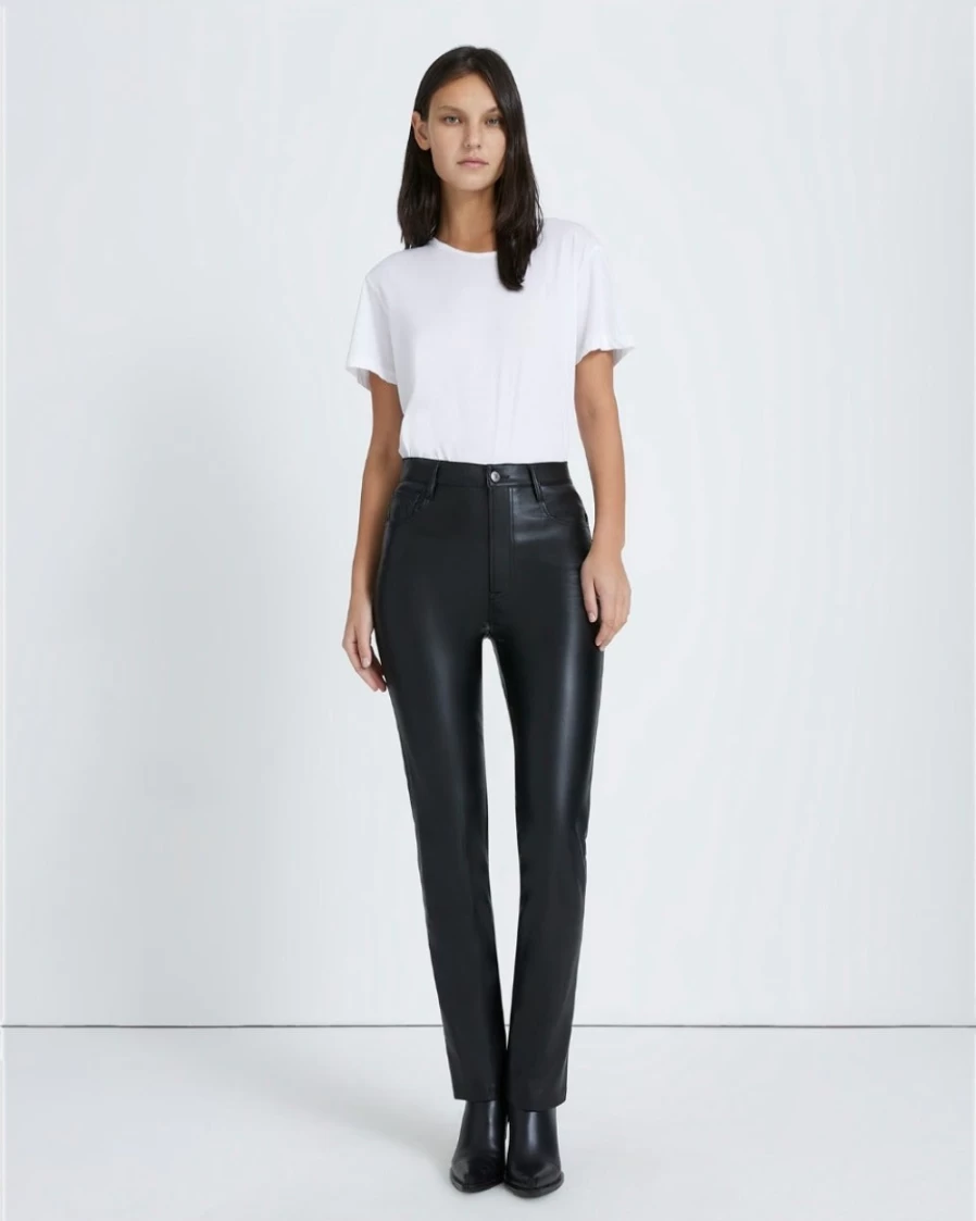 7 For All Mankind Women's Vegan Faux Leather Slim Fit Black Pants