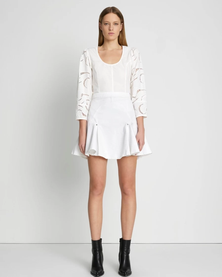 7 For All Mankind Women's Brilliant White Denim Flounce Skirt