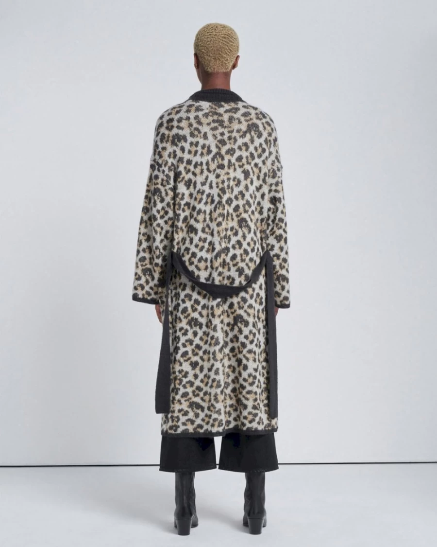 7 For All Mankind Women's Leopard Print Jacquard Long Cardigan Sweater
