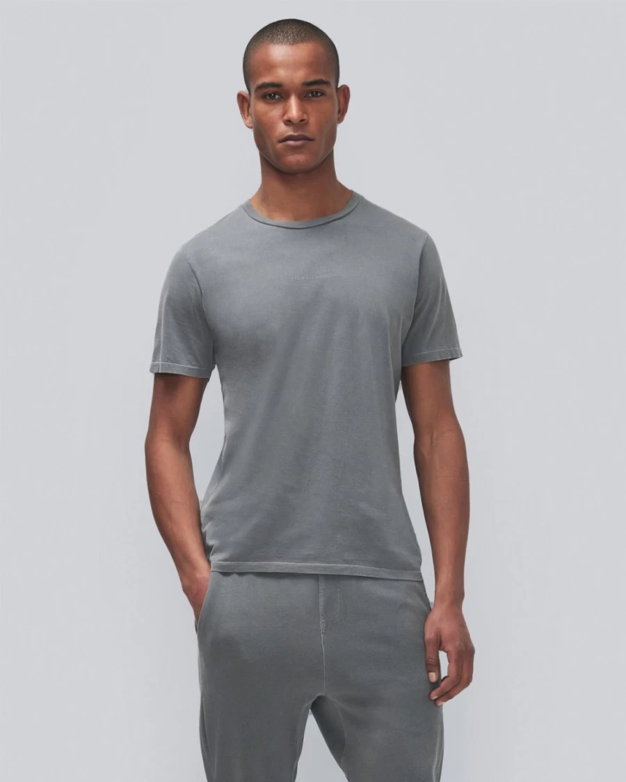 7 For All Mankind Men's Mineral Dye Coal Black T-Shirt - Soft Cotton Relaxed Fit Tee
