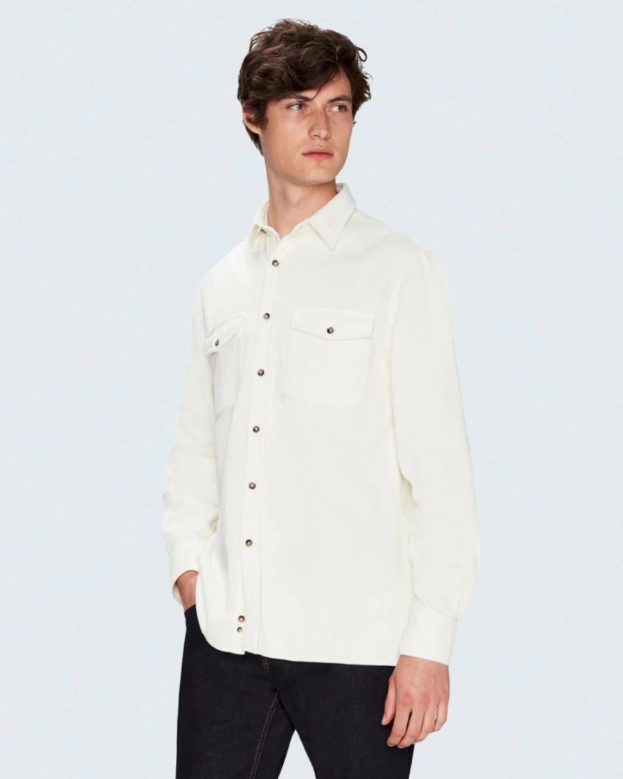 7 For All Mankind Men's Off White Corduroy Overshirt - Casual Vintage Style Button-Up Shirt