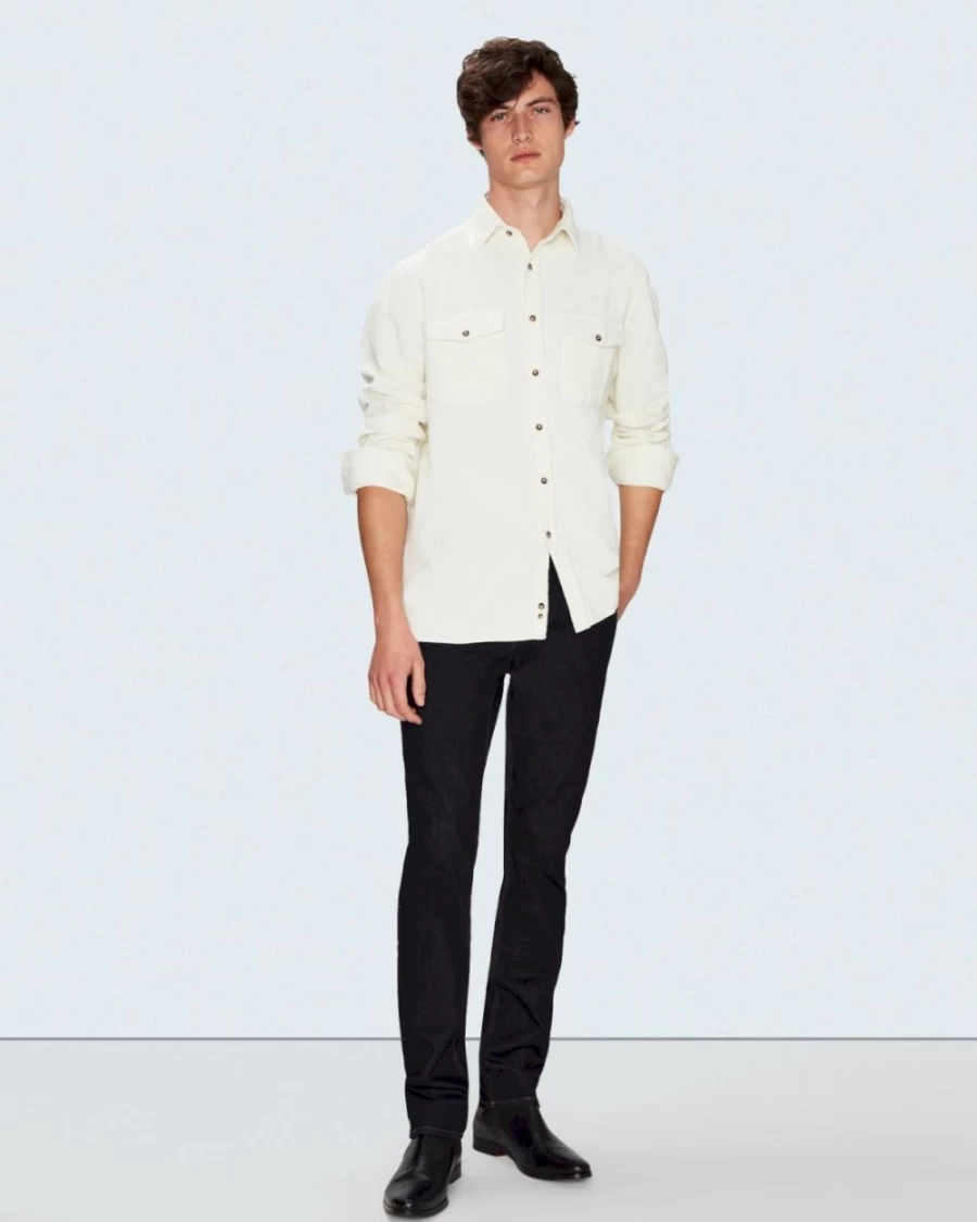7 For All Mankind Men's Off White Corduroy Overshirt - Casual Vintage Style Button-Up Shirt