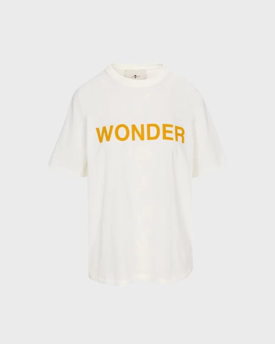 7 For All Mankind Women's Wonder Graphic Tee - White Casual T-Shirt