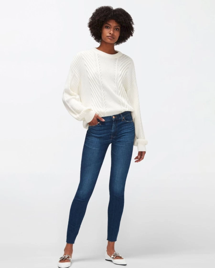 7 For All Mankind Women's High Waist Slimming Skinny Jeans - Highline Stretch Denim Pants